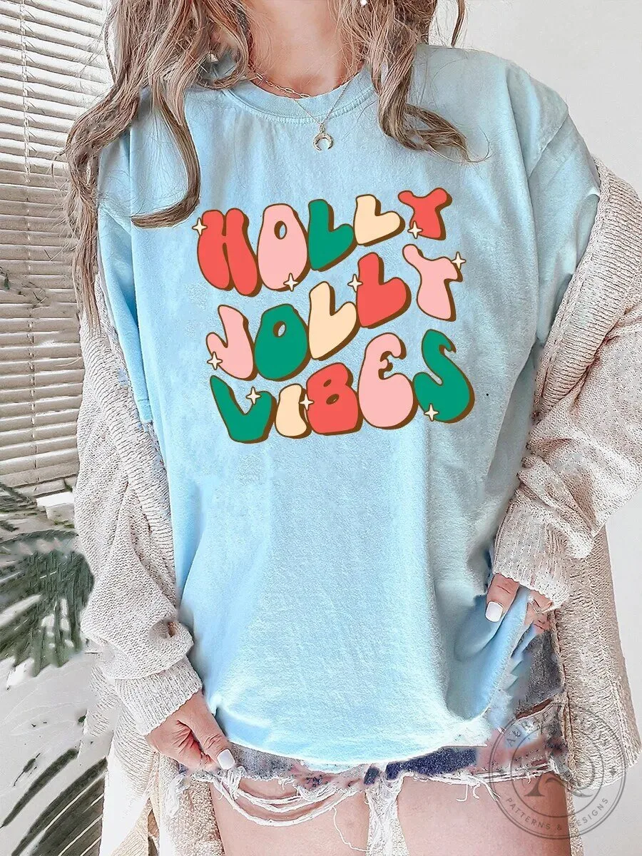 Holly Jolly Vibes Christmas T-Shirt Festive Holiday Season Apparel