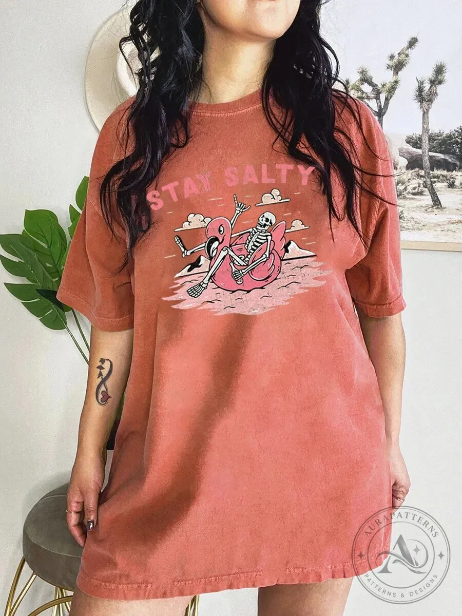 Stay Salty Skeleton Flamingo Inflatable Ring Summer Beach T-Shirt