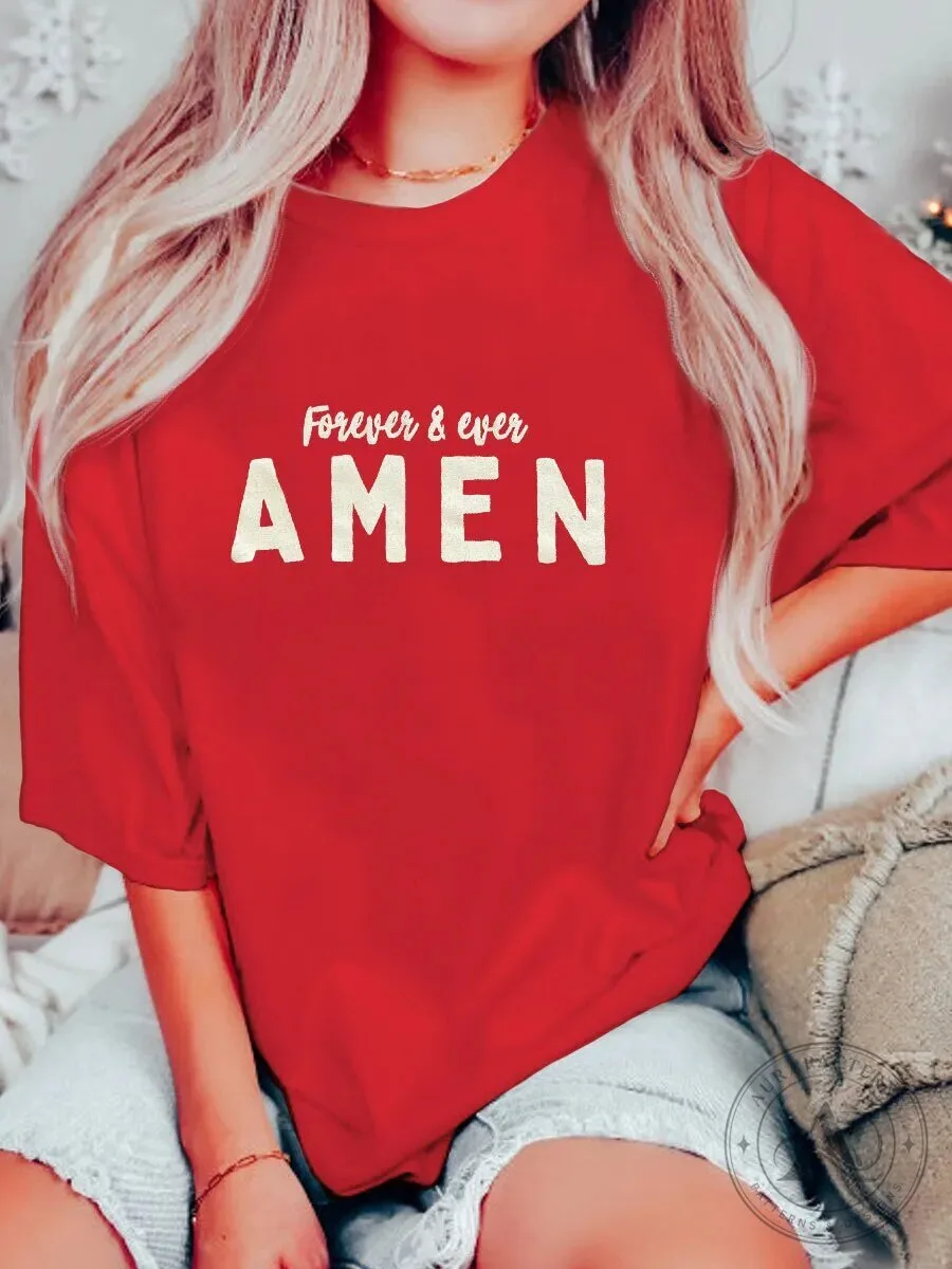 Forever And Ever Amen Christian Faith Red T-Shirt