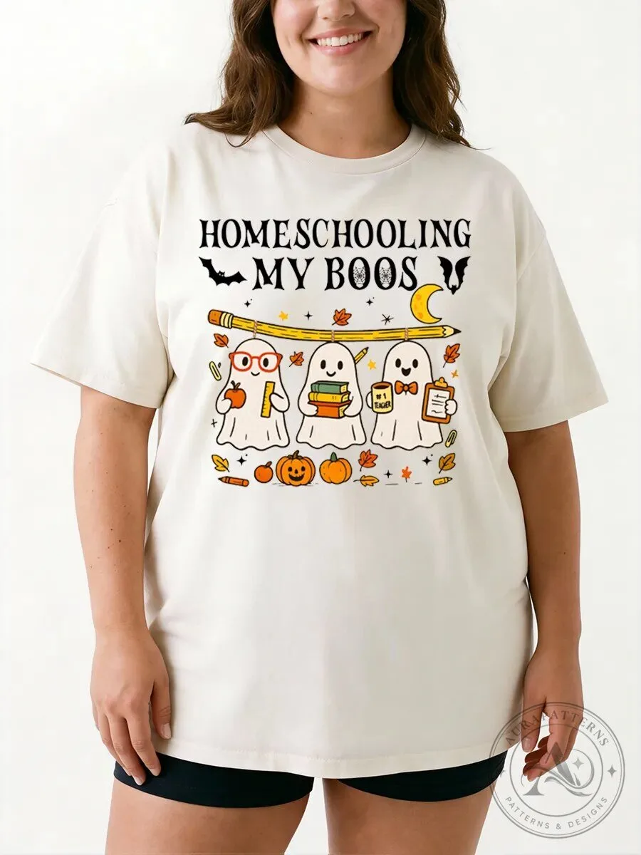 Halloween Graphic Tee Homeschooling My Boos Teacher Ghost T-Shirt 1 Halloween Graphic Tee Homeschooling My Boos Teacher Ghost T-Shirt