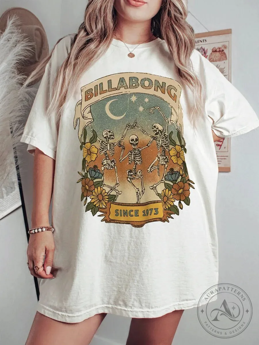 Billabong Midnight Dance Skeletons Since 1973 Oversized T-Shirt