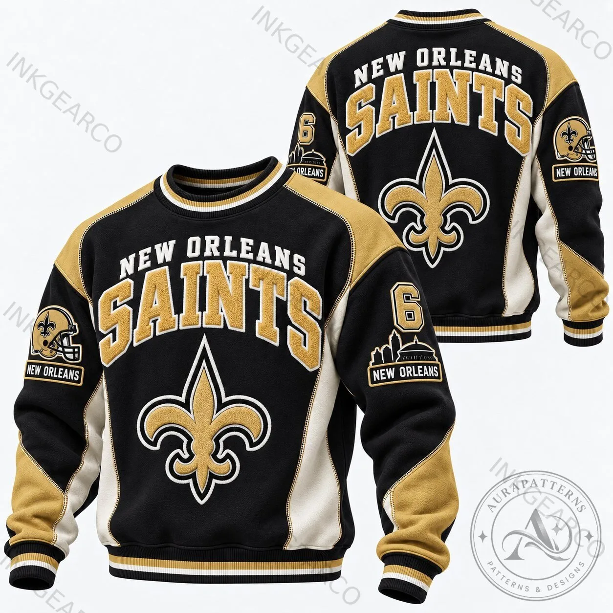 Black and Gold Crewneck Sweatshirt for New Orleans Saints Fans