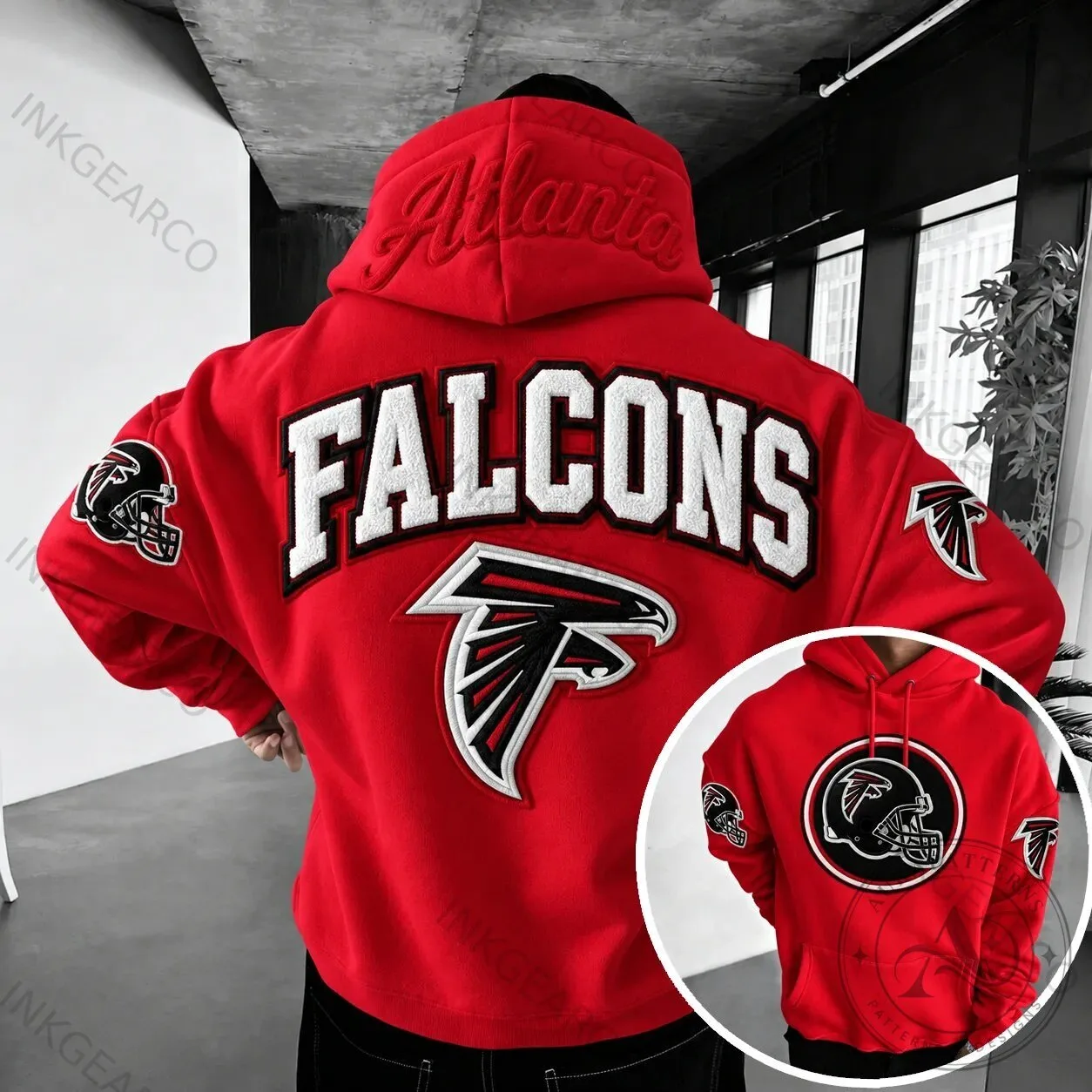 Red Hoodie with Embroidered Atlanta Falcons Logo for Fans
