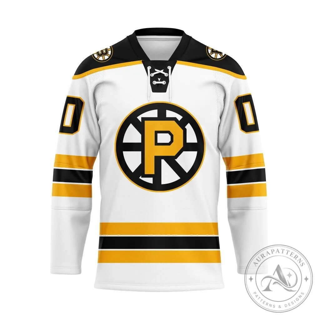 Providence Bruins Personalized White and Gold Lace-Up Hockey Jersey