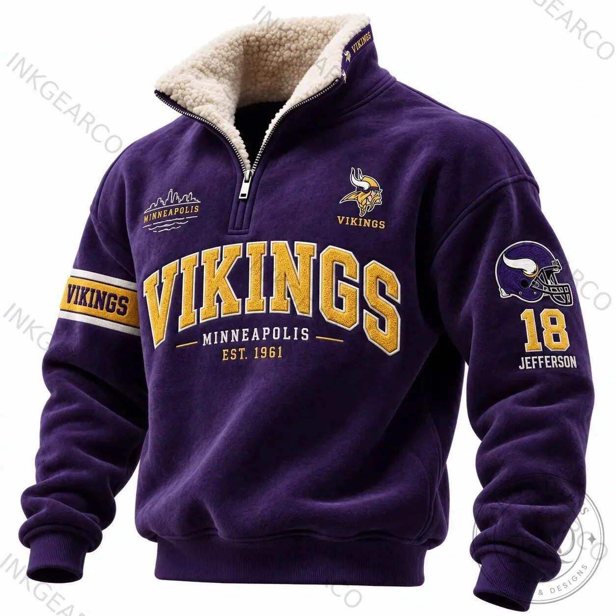 Minnesota Vikings Quarter-Zip Mock-Neck Sweatshirt with Sherpa Lining