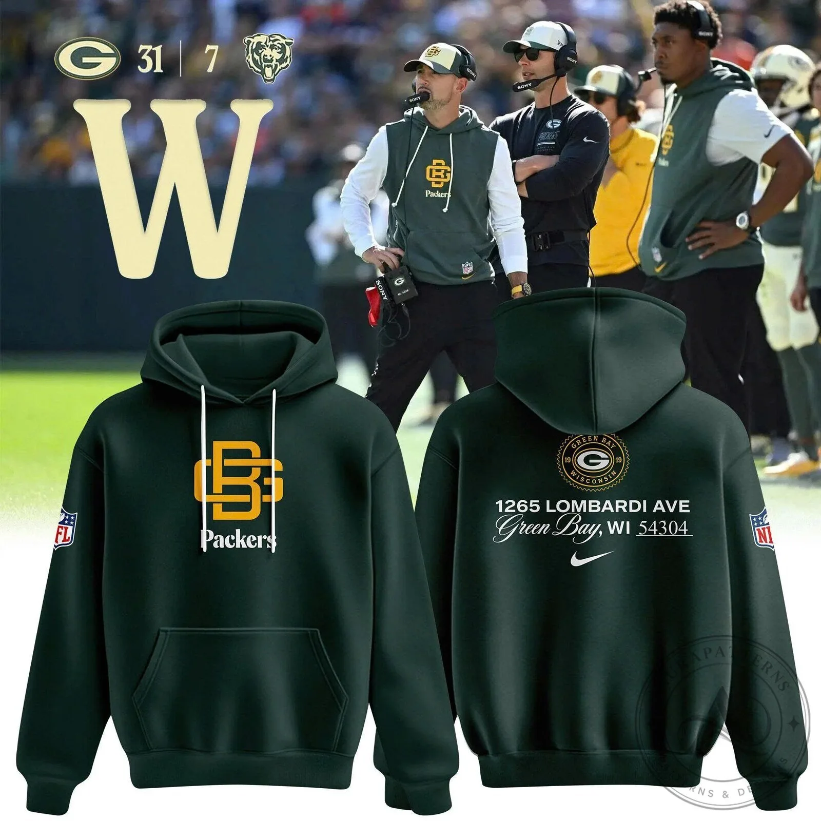 Green Bay Packers NFL Football Team Sideline Hoodie
