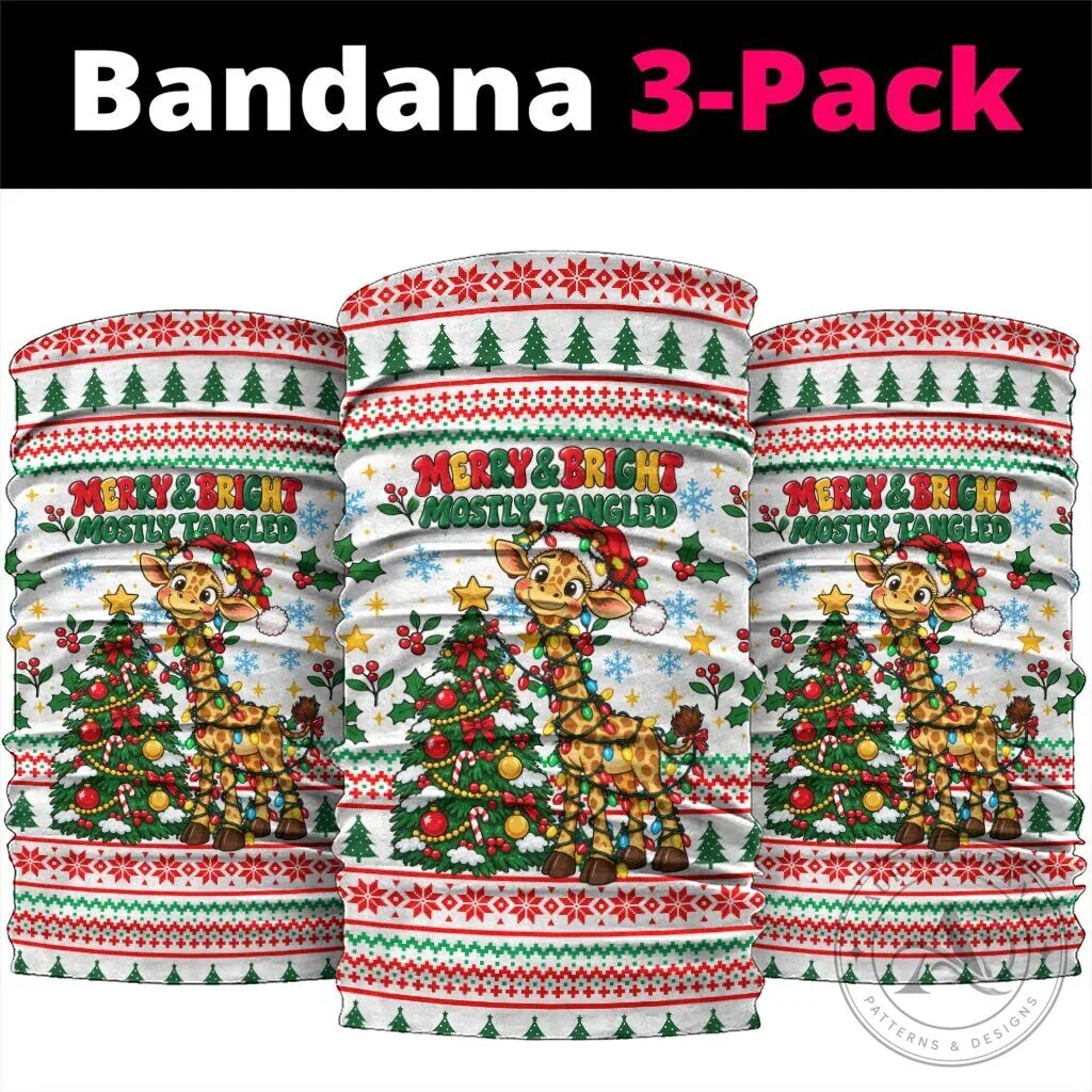 Christmas Giraffe Merry and Bright Mostly Tangled Neck Gaiter Bandana