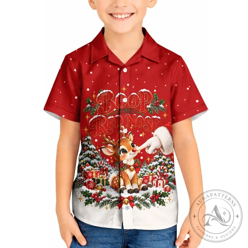 Cute Reindeer Boop The Red Nose Christmas Kid's Hawaiian Shirt