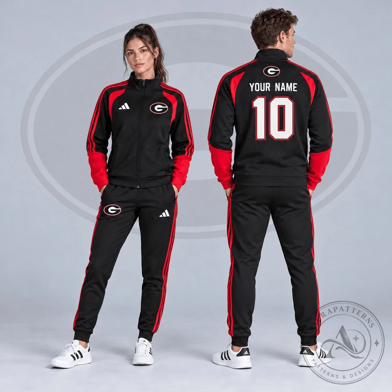 Georgia Bulldogs Personalized Varsity Stripe Full-Zip Jacket and Jogger Tracksuit Set