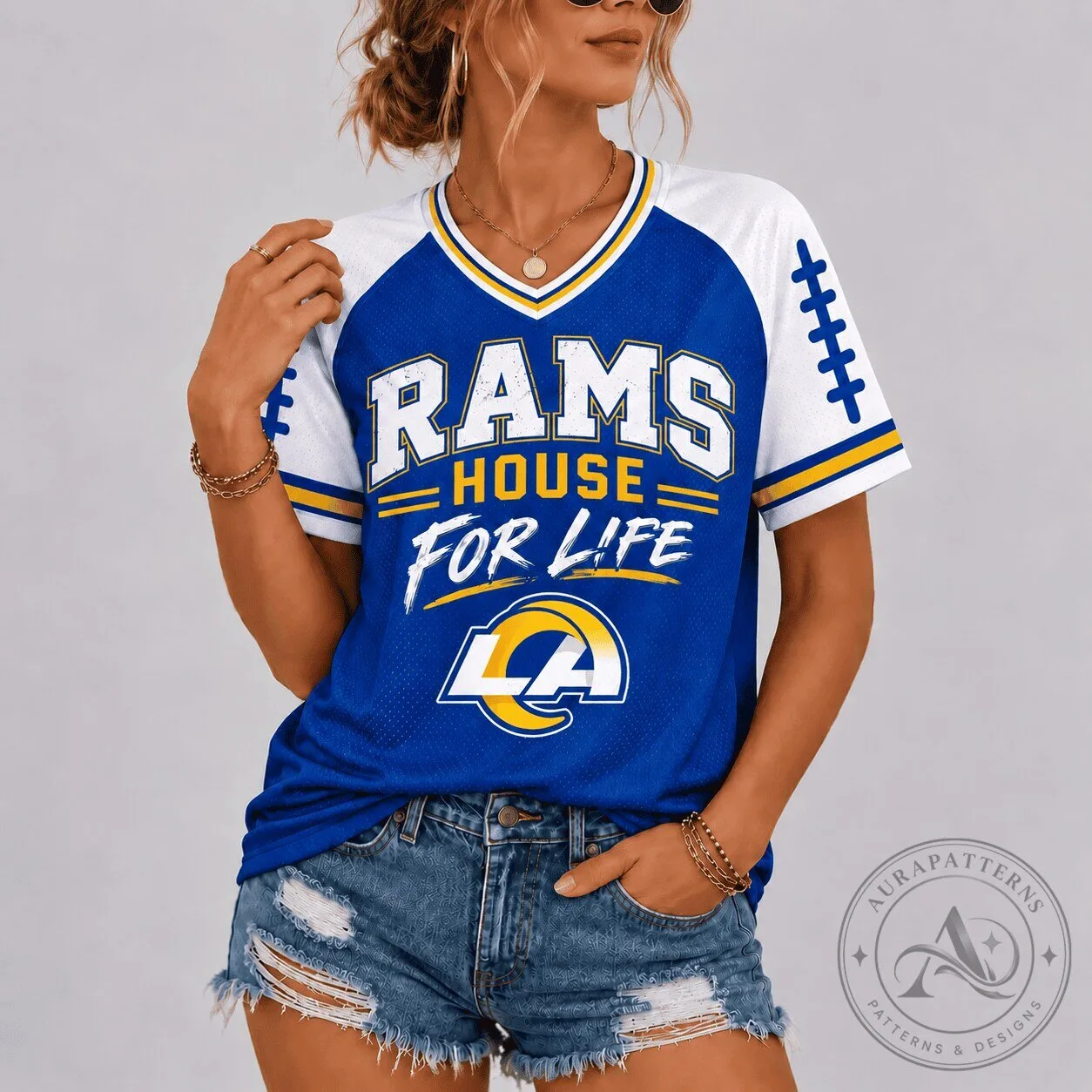 Los Angeles Rams Football Team Nation V-Neck Style Jersey for Women