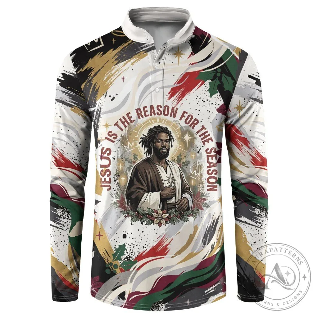 Jesus Is The Reason For The Season Christian Religious Long Sleeve Polo Shirt