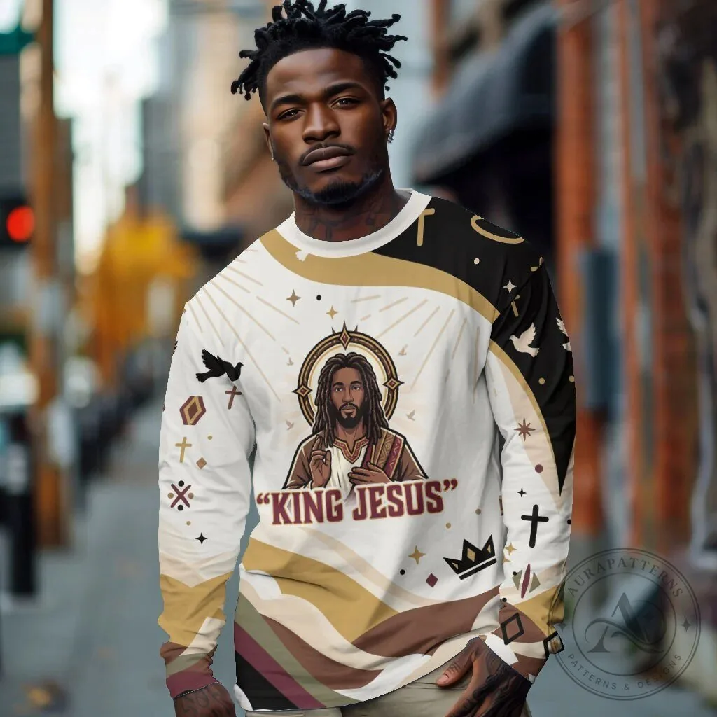 King Jesus African Black Christ Religious Christian Faith Long Sleeve Shirt