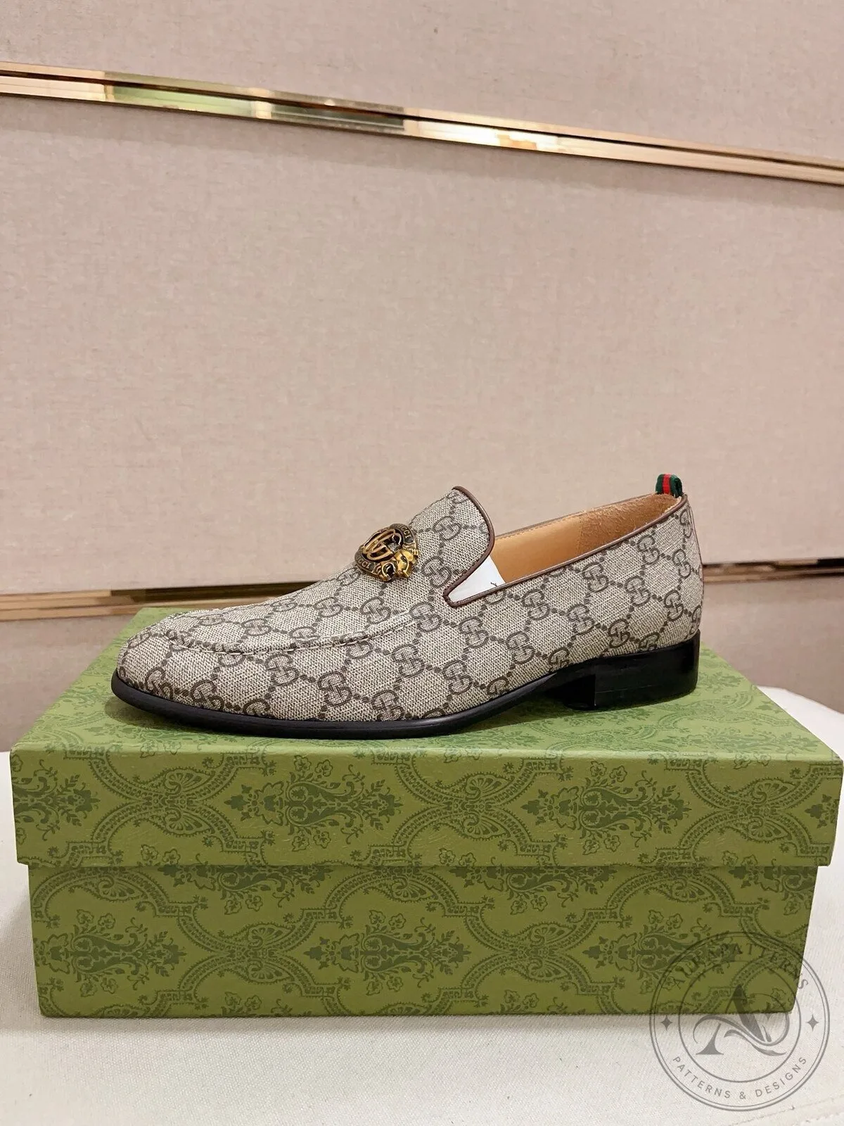 Men's Luxury Slip-On Dress Shoes, Gucci Bee Loafers with Monogram Design