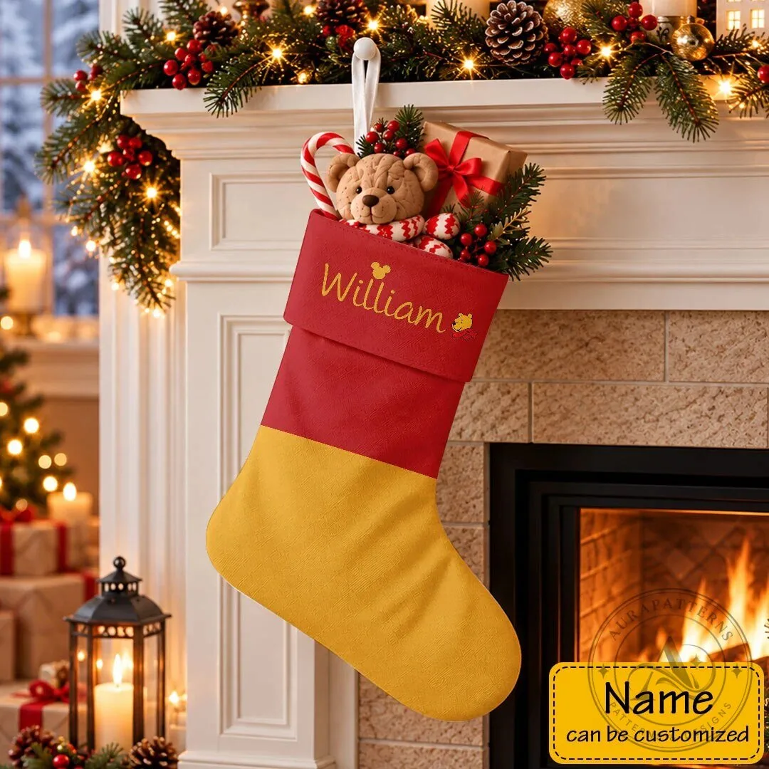 Personalized Winnie the Pooh Christmas Stocking with Custom Name Embroidery