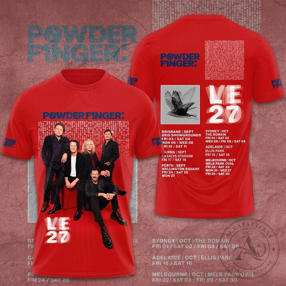 Red Band T-Shirt for Powderfinger's 2027 Live Concert Tour in Australia