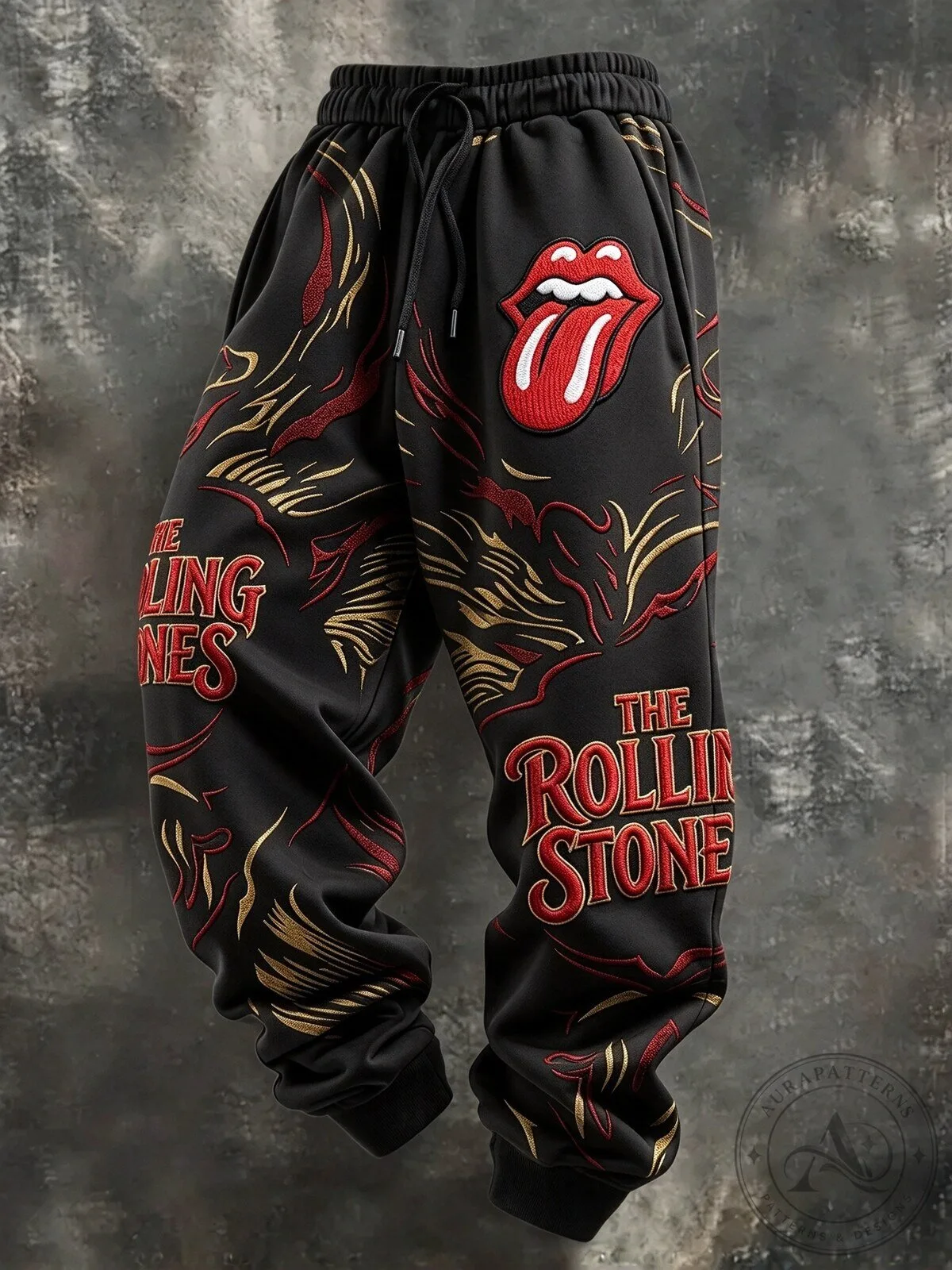 The Rolling Stones Lips Logo Rock Band Black Jogger Pants