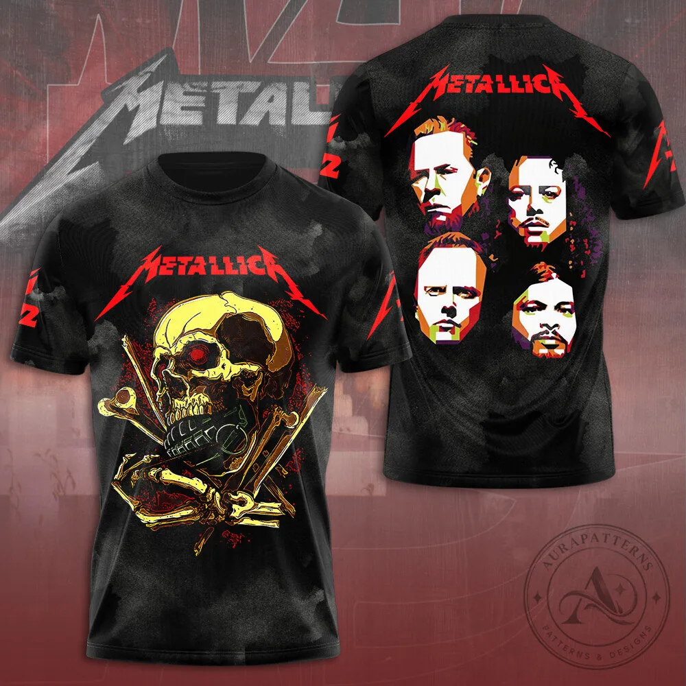 Metallica Skull and Bones Band Members Graphic Print Black T-Shirt