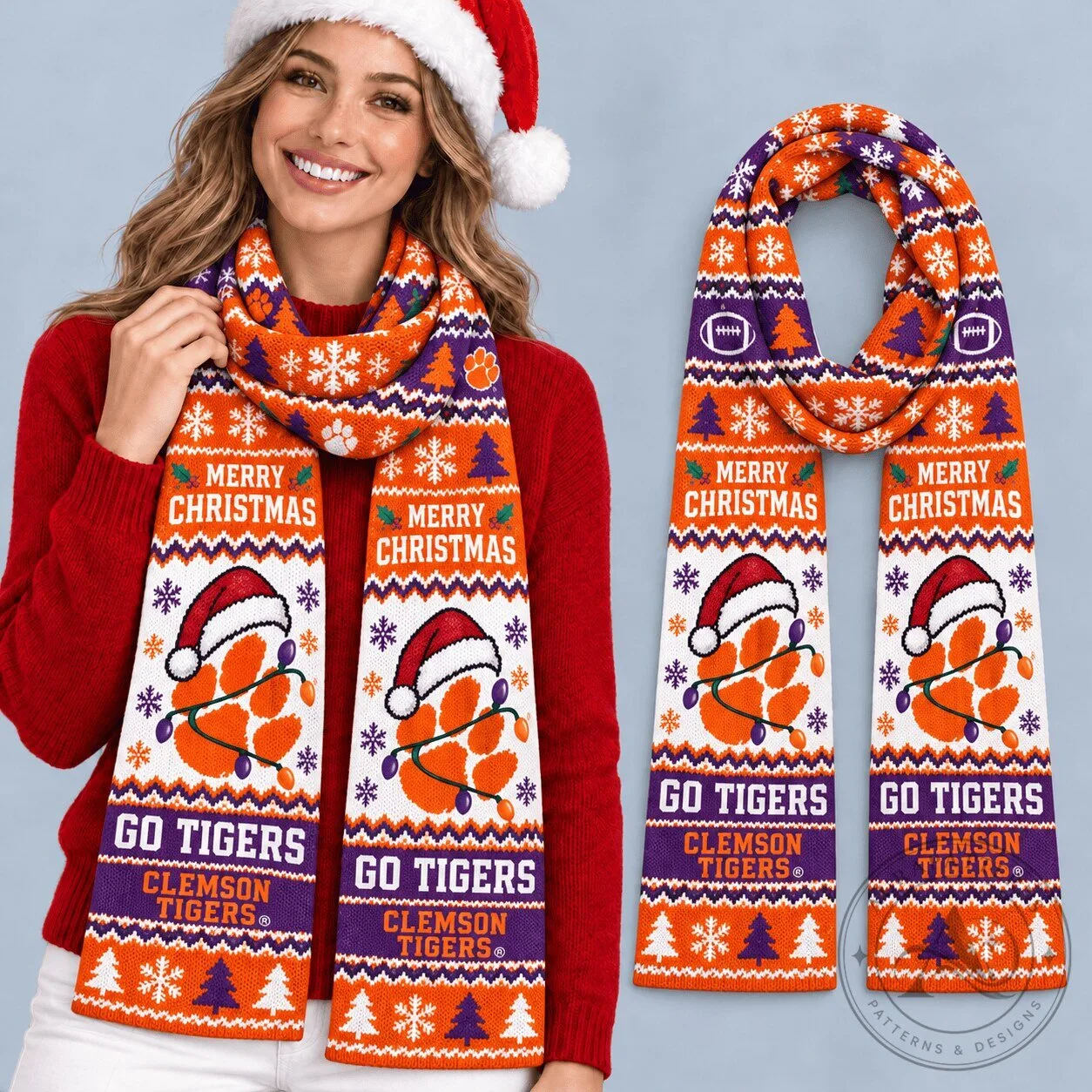 Clemson Tigers Merry Christmas Winter Holiday Knit Scarf