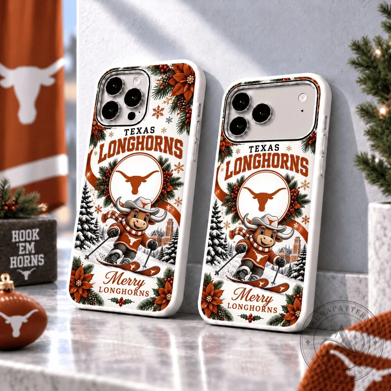 Texas Longhorns Christmas Skiing Mascot Holiday Season Phone Case