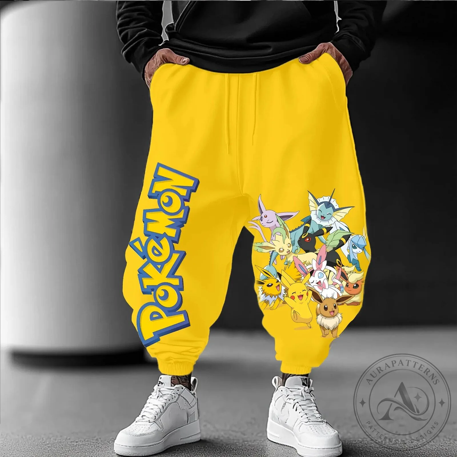 Pokemon Eeveelutions Pikachu Yellow Casual Jogger Pants