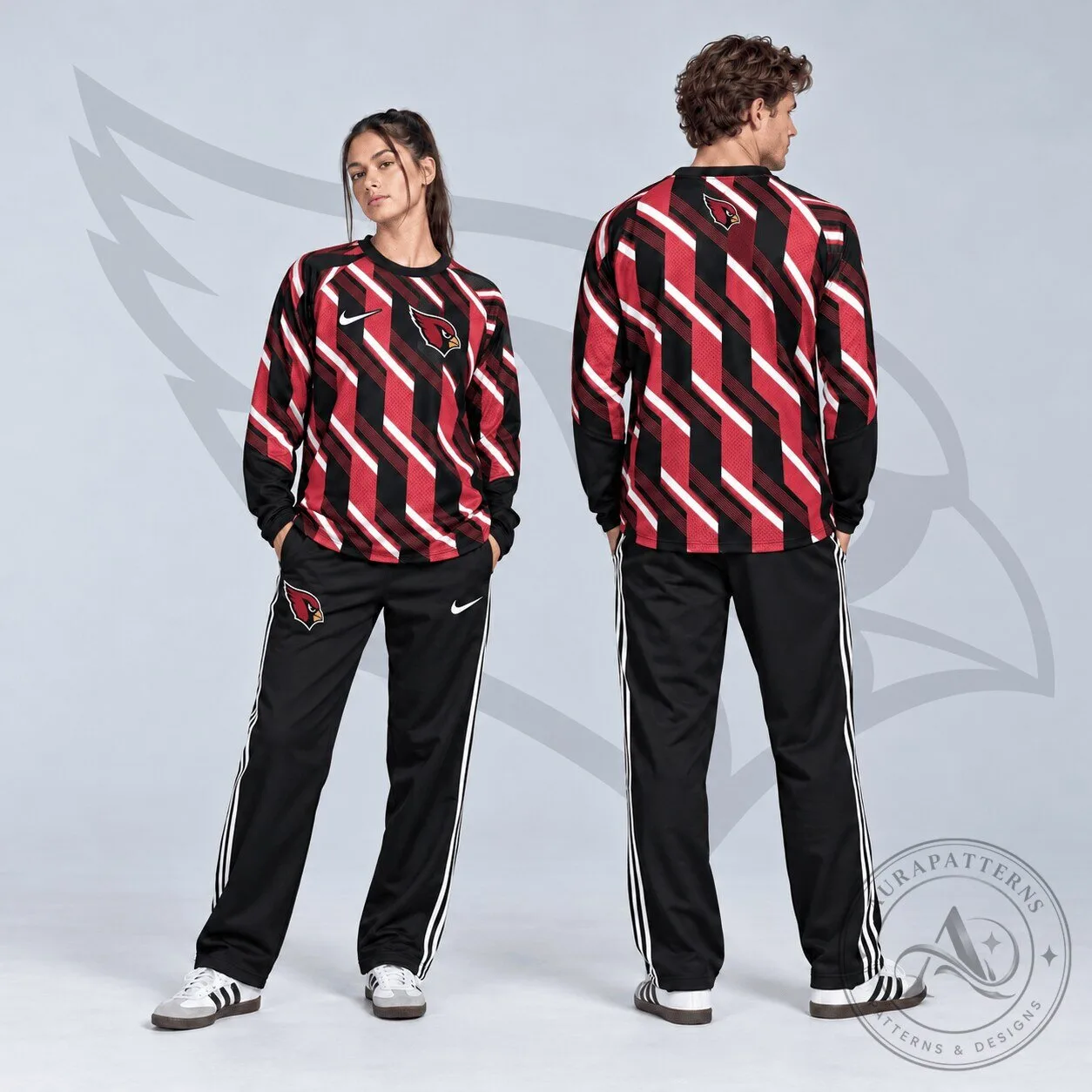 Arizona Cardinals Bold Diagonal Stripe Long Sleeve Crewneck Shirt and Track Pants Set