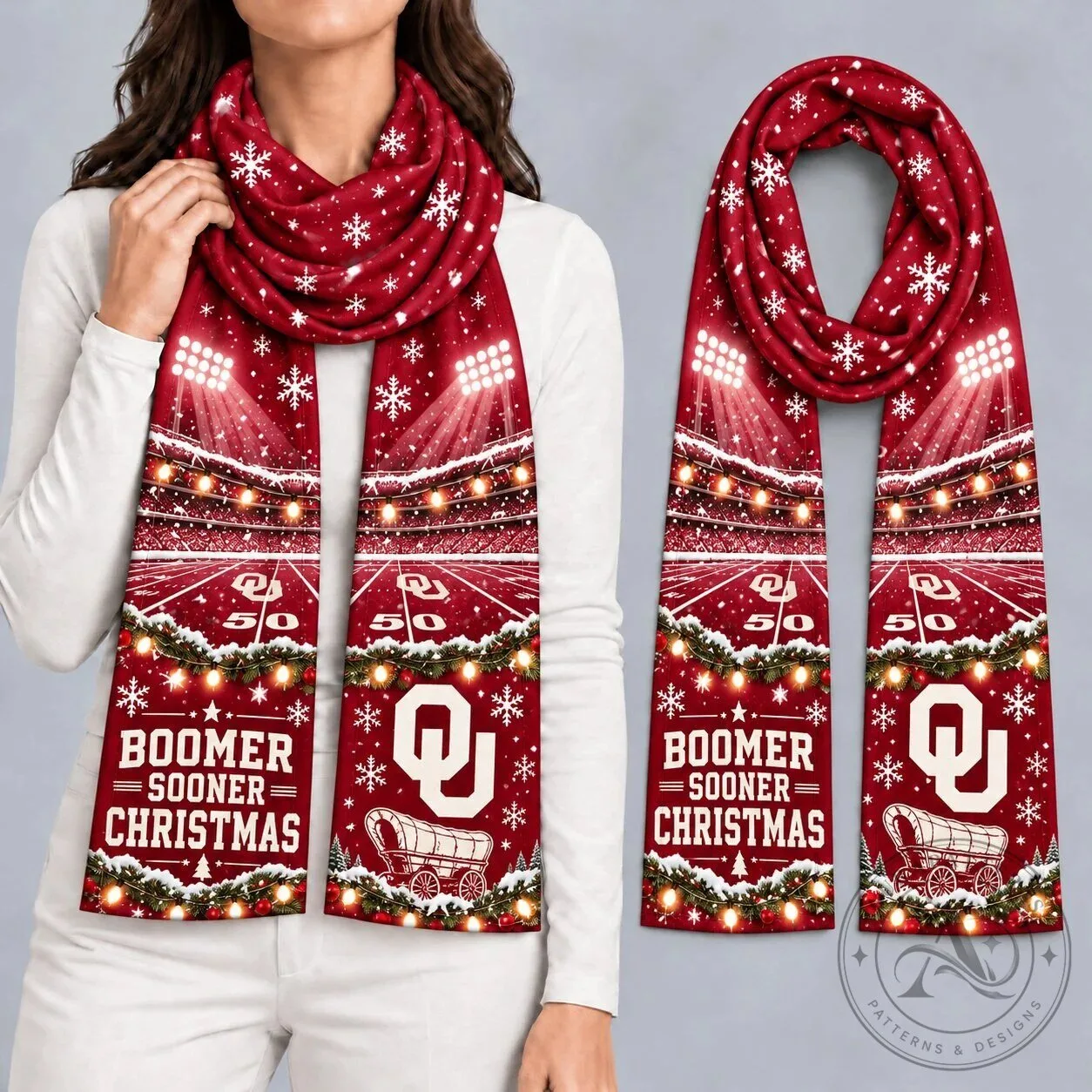 Oklahoma Sooners Christmas Football Stadium Winter Scarf