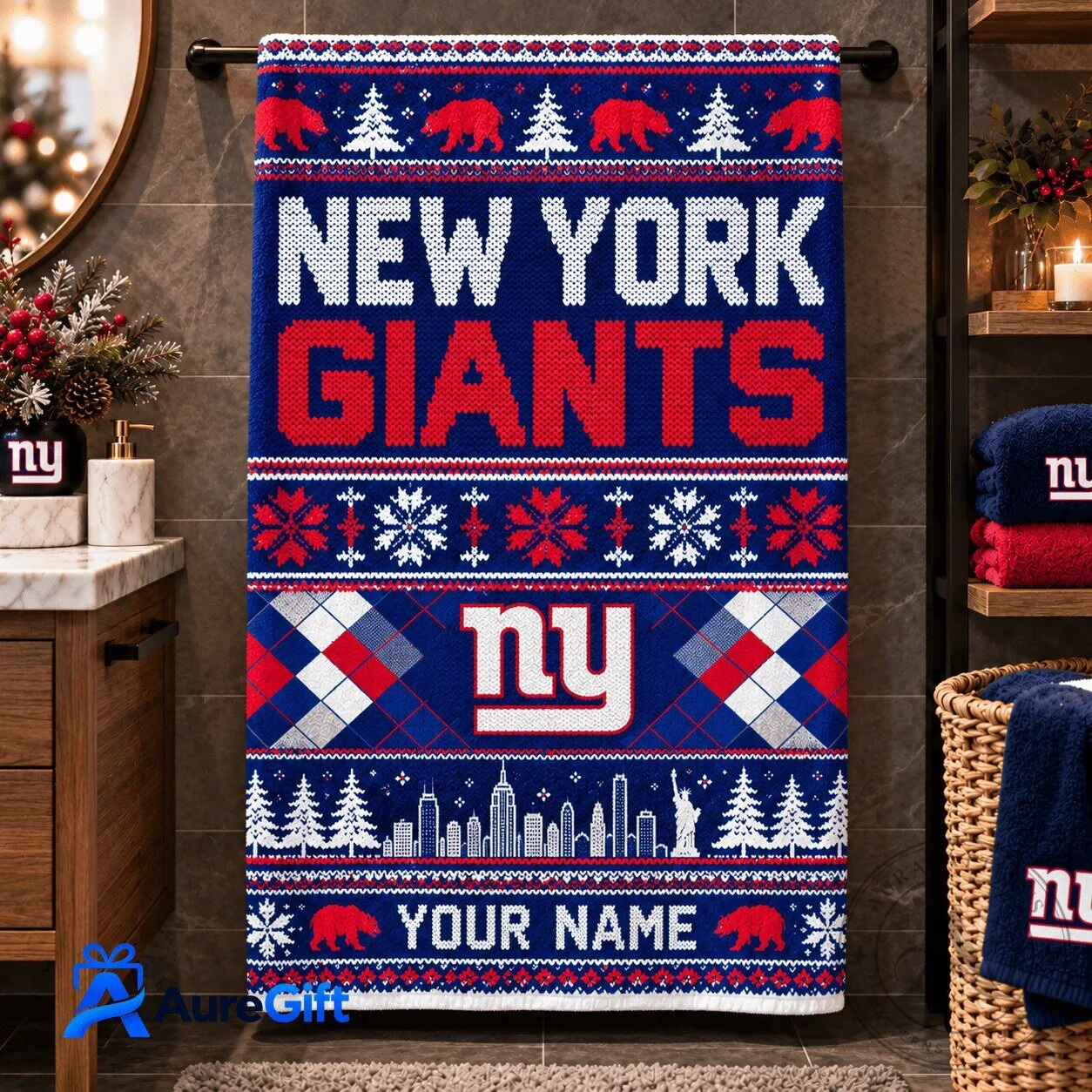 New York Giants NFL Christmas Personalized Name Bath Towel Gift