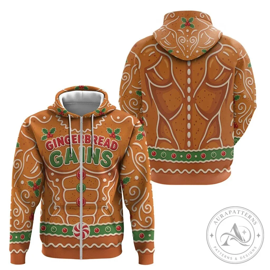 Gingerbread Gains Bodybuilder Christmas Holiday Full Zip Hoodie 12 Gingerbread Gains Bodybuilder Christmas Holiday Full Zip Hoodie