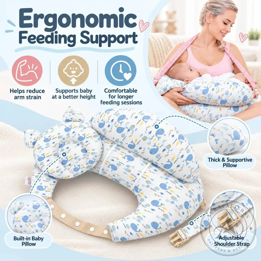 Ergonomic Nursing Pillow Hands-Free Feeding Cushion with Adjustable Shoulder Strap Ergonomic Nursing Pillow Hands-Free Feeding Cushion with Adjustable Shoulder Strap