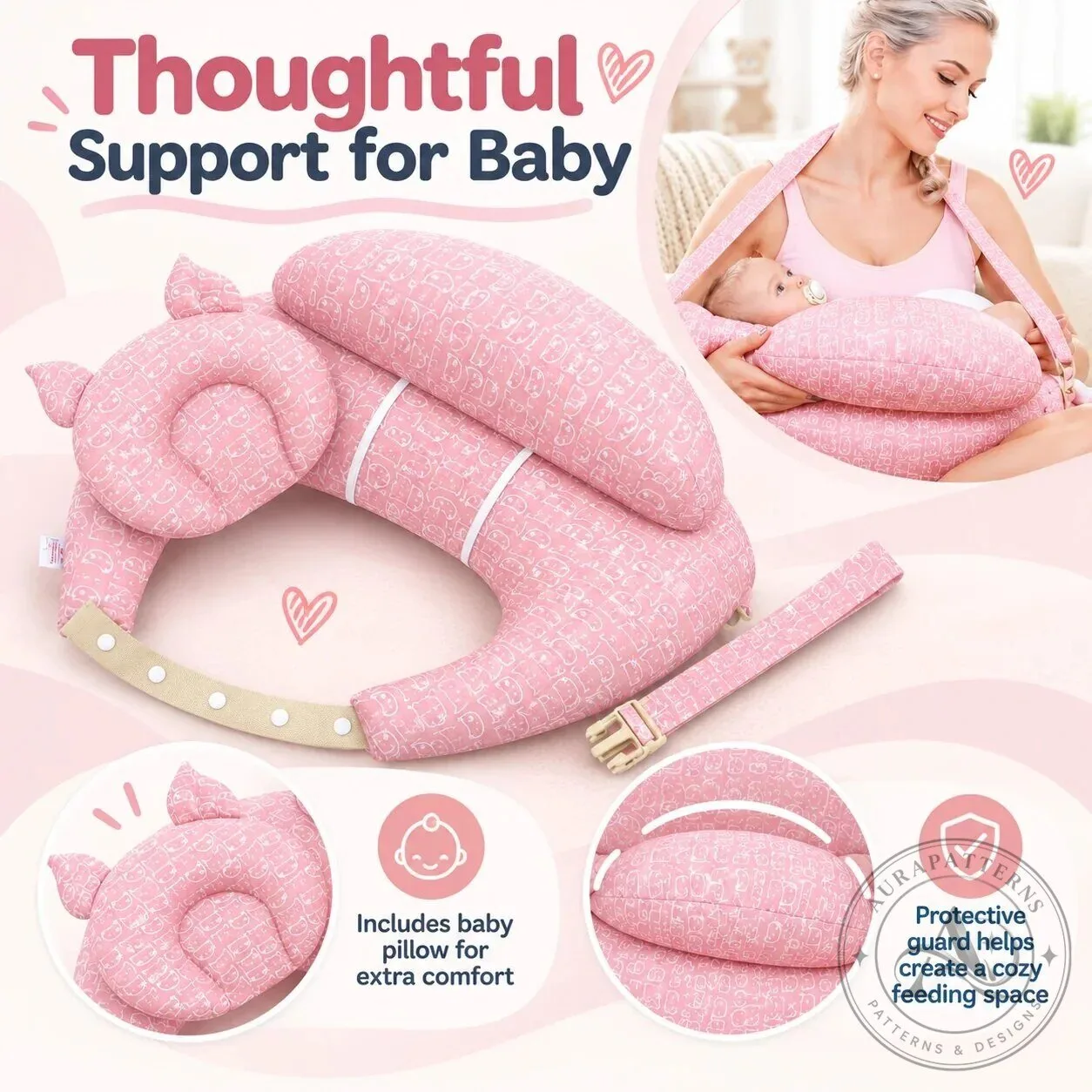 Ergonomic Nursing Pillow Hands-Free Feeding Cushion with Adjustable Shoulder Strap 10 Ergonomic Nursing Pillow Hands-Free Feeding Cushion with Adjustable Shoulder Strap