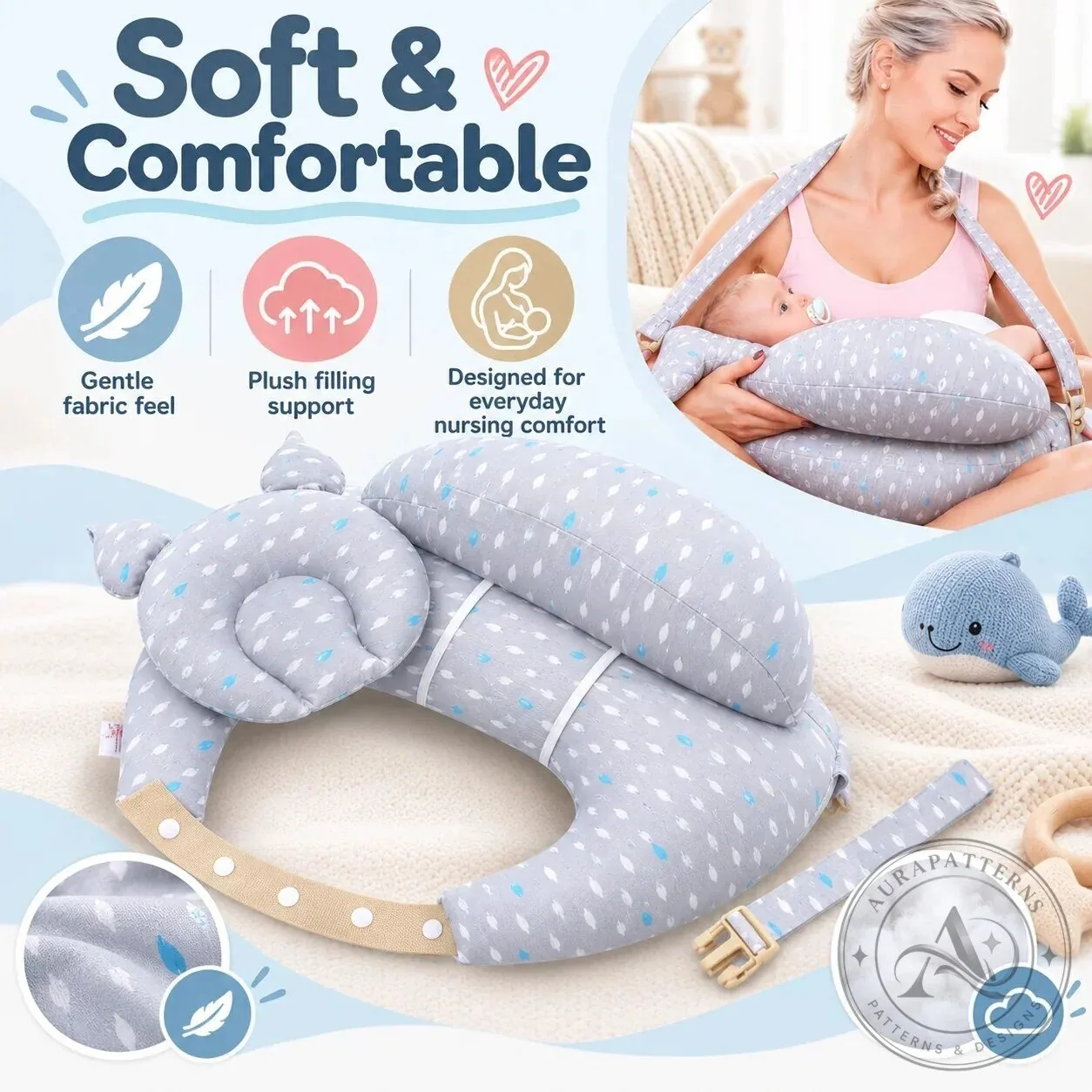 Ergonomic Nursing Pillow Hands-Free Feeding Cushion with Adjustable Shoulder Strap 12 Ergonomic Nursing Pillow Hands-Free Feeding Cushion with Adjustable Shoulder Strap