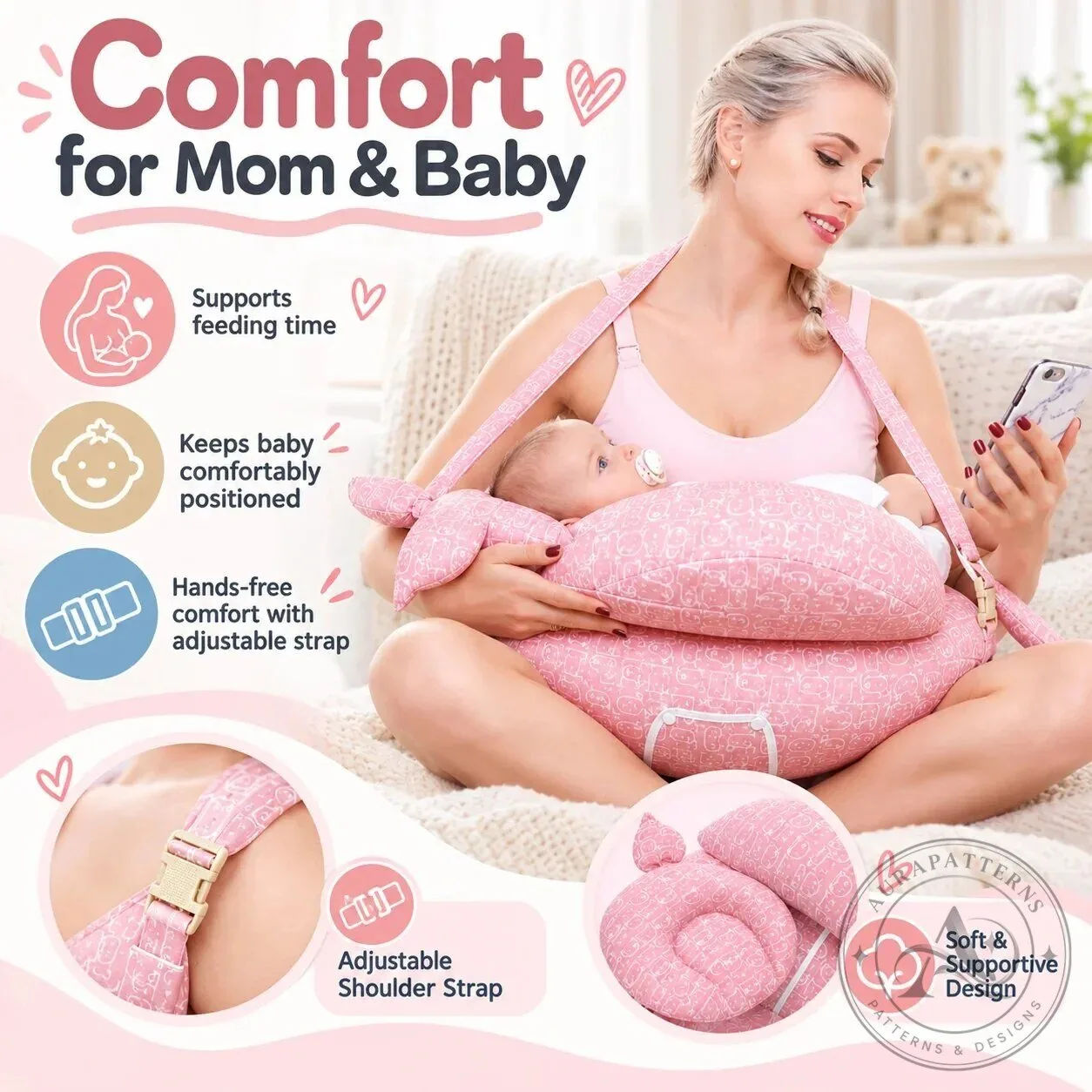 Ergonomic Nursing Pillow Hands-Free Feeding Cushion with Adjustable Shoulder Strap 14 Ergonomic Nursing Pillow Hands-Free Feeding Cushion with Adjustable Shoulder Strap
