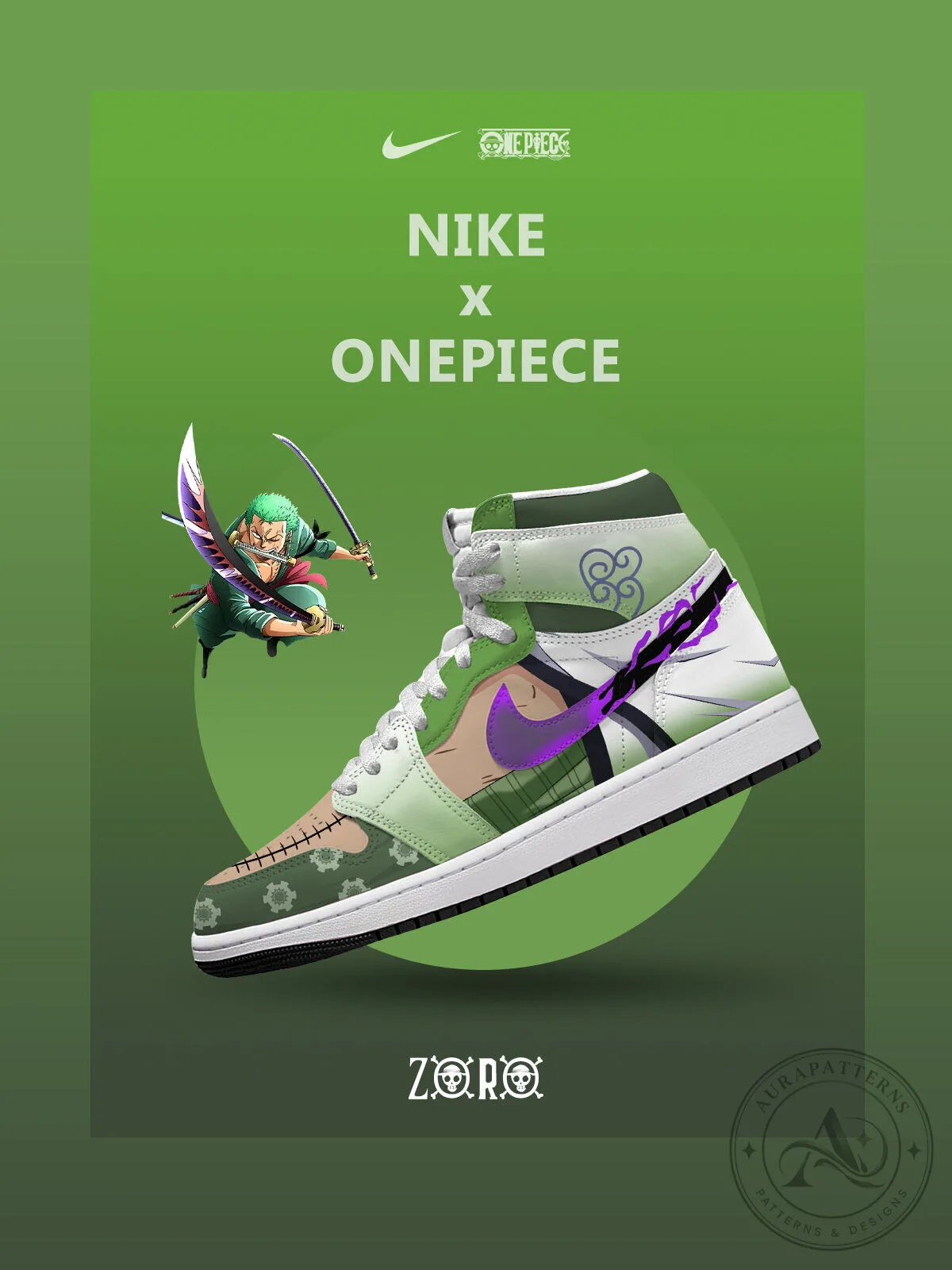 Roronoa Zoro One Piece Anime High-Top Sneakers Custom Shoes