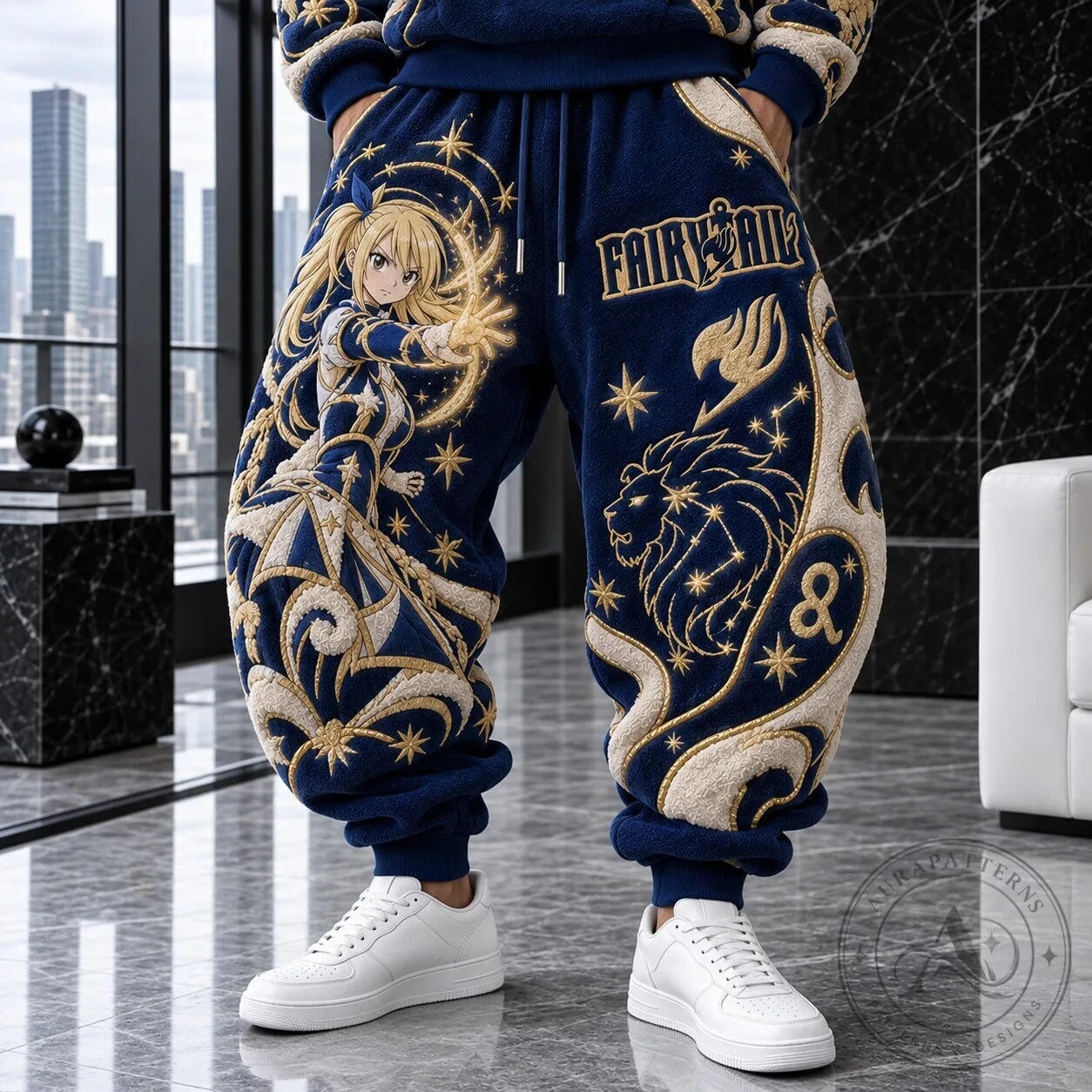 Fairy Tail Lucy Heartfilia Anime Embroidered Fleece Sweatpants