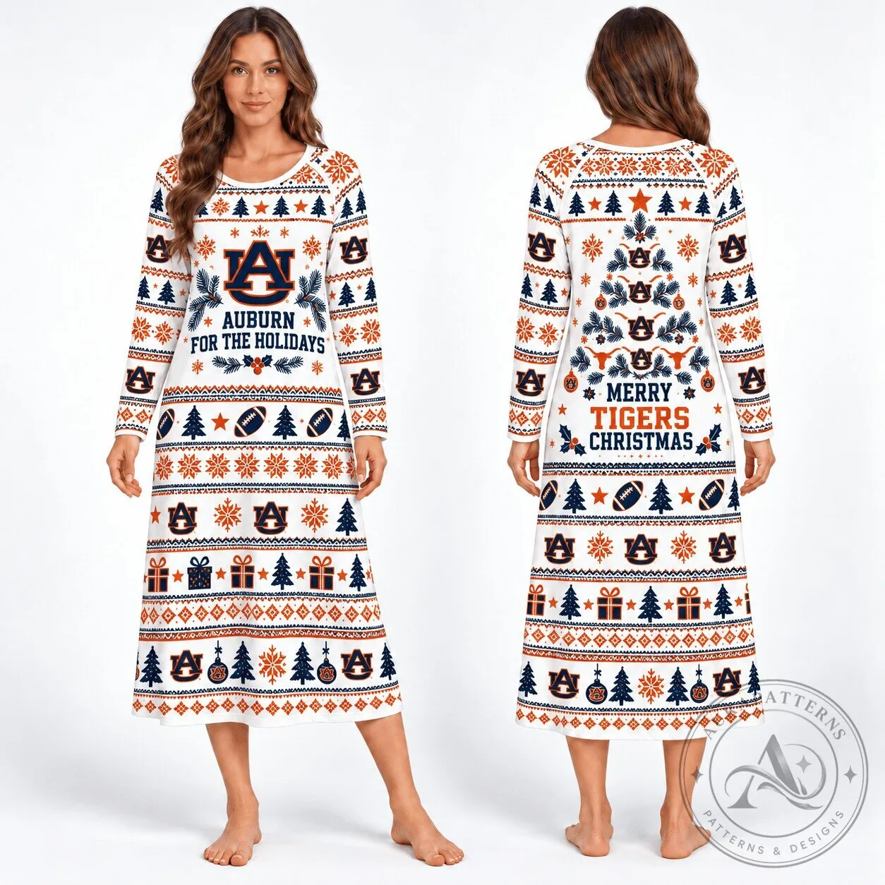 Auburn Tigers Christmas Holiday Long Sleeve Nightgown