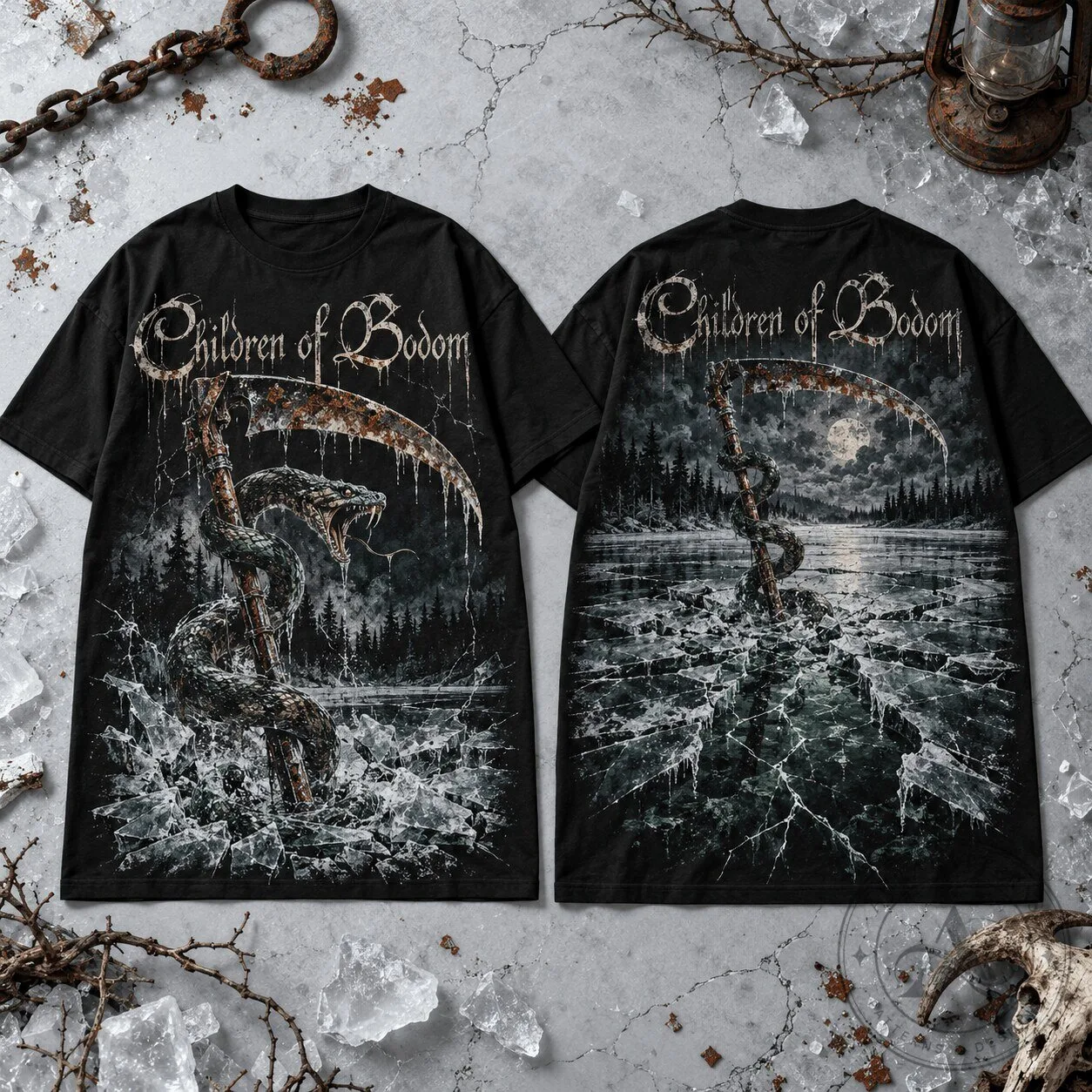 Children of Bodom Grim Reaper Scythe Venomous Snake Gothic Melodic Death Metal T-Shirt