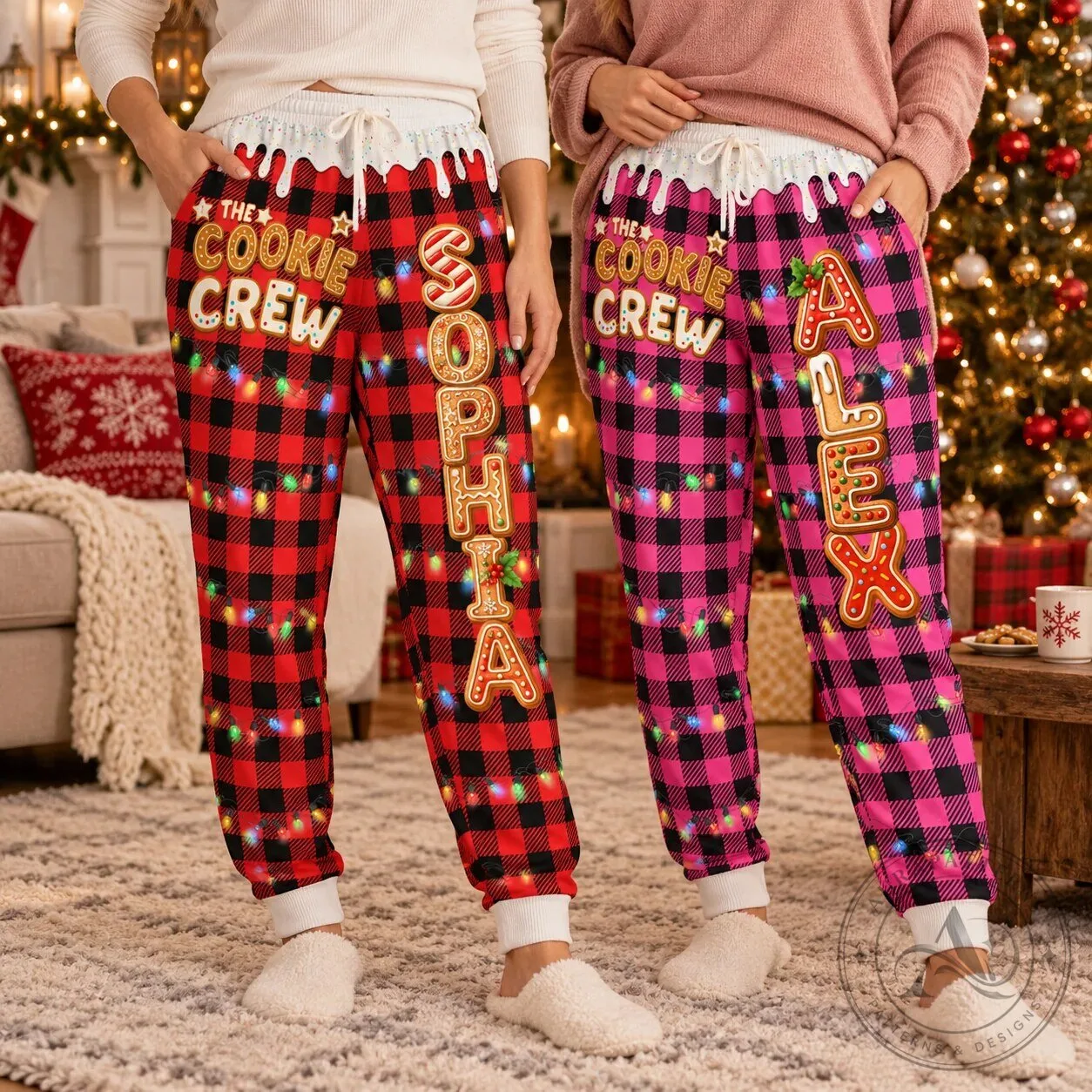Personalized Gingerbread Cookie Crew Plaid Christmas Pajama Pants