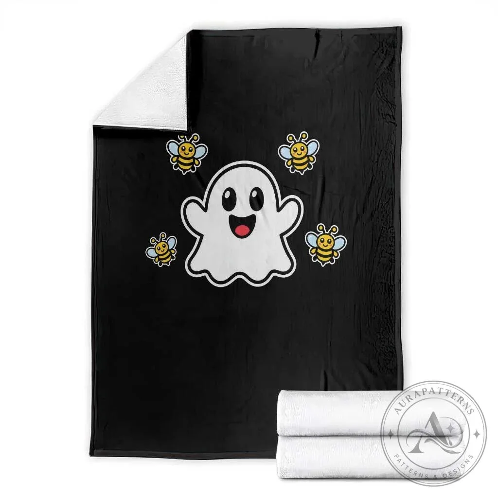 Funny Ghost Boo Bees Halloween Wordplay Humor Cozy Fleece Blanket