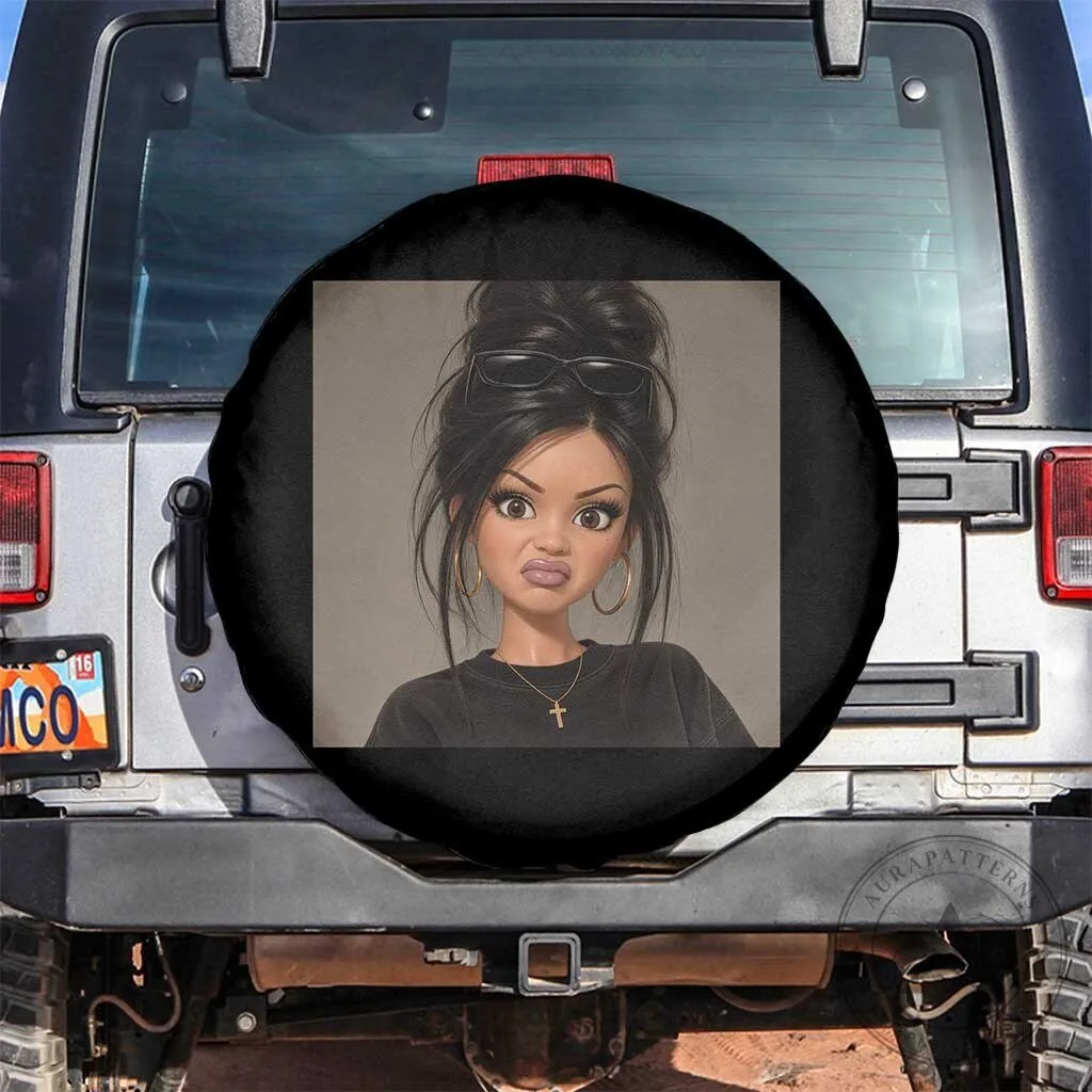Funny Side Eye Doll Stank Face Girl Meme Spare Tire Cover for Jeep SUV Truck