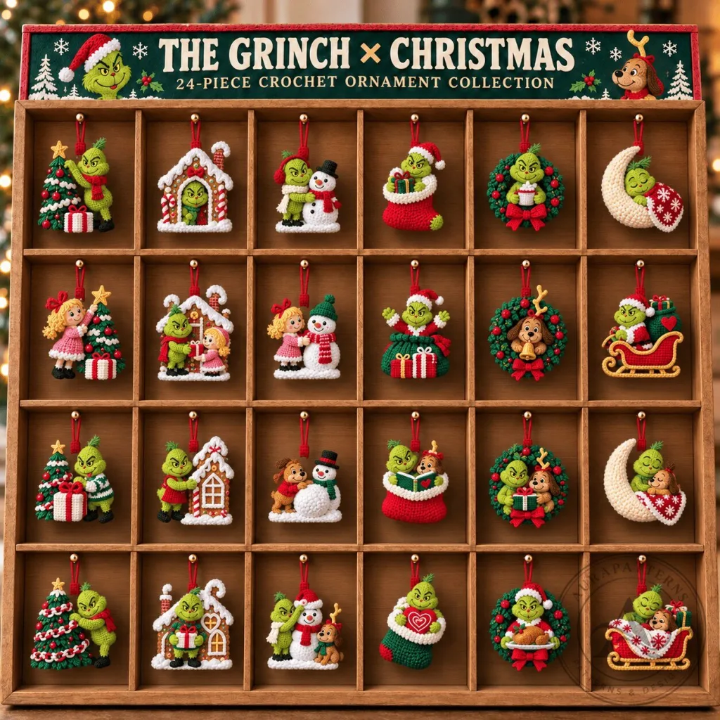 The Grinch Christmas Crochet Ornament Collection Holiday Decor Set The Grinch Christmas Crochet Ornament Collection Holiday Decor Set