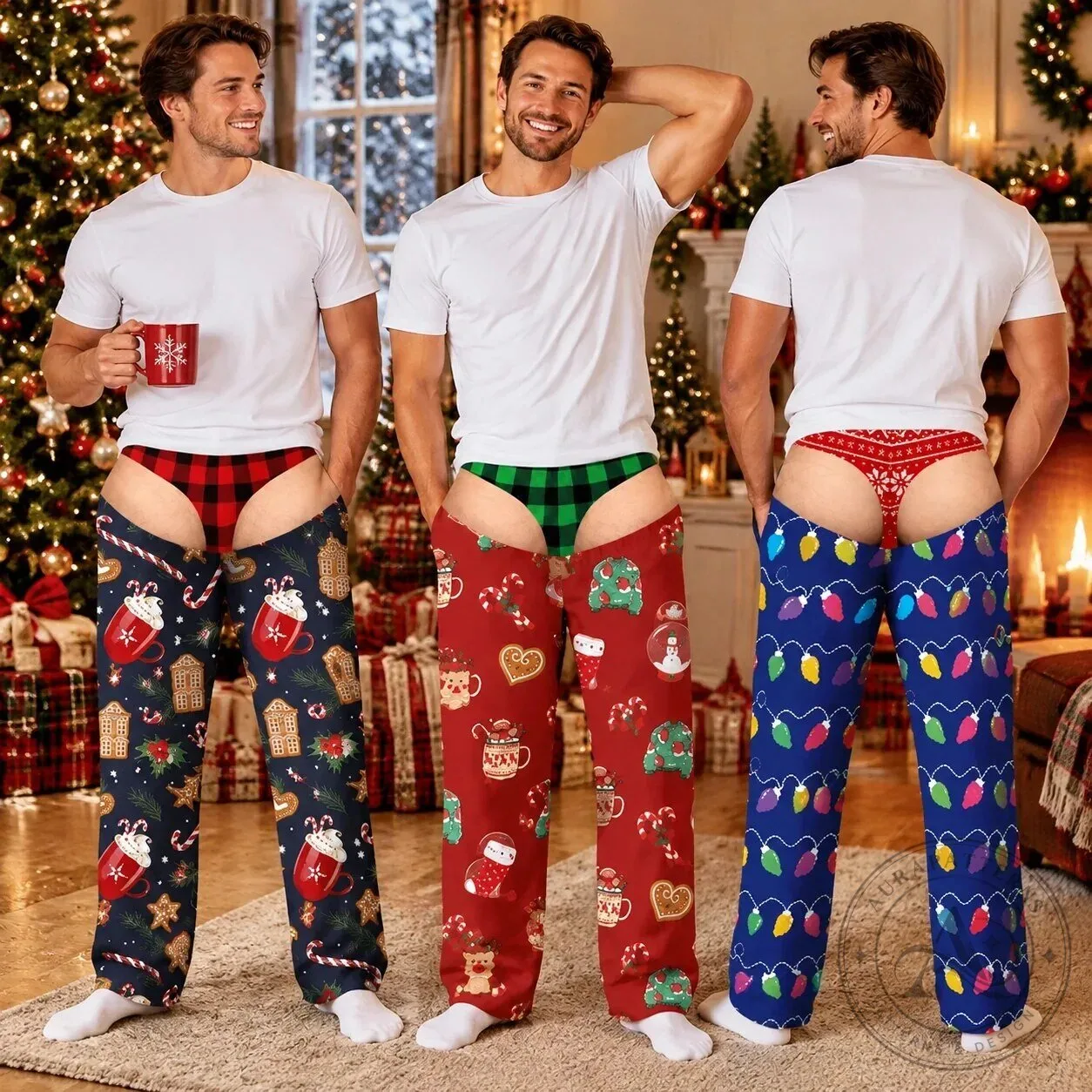 Personalized Christmas Gingerbread Holiday Pattern Men's Lounge Pants