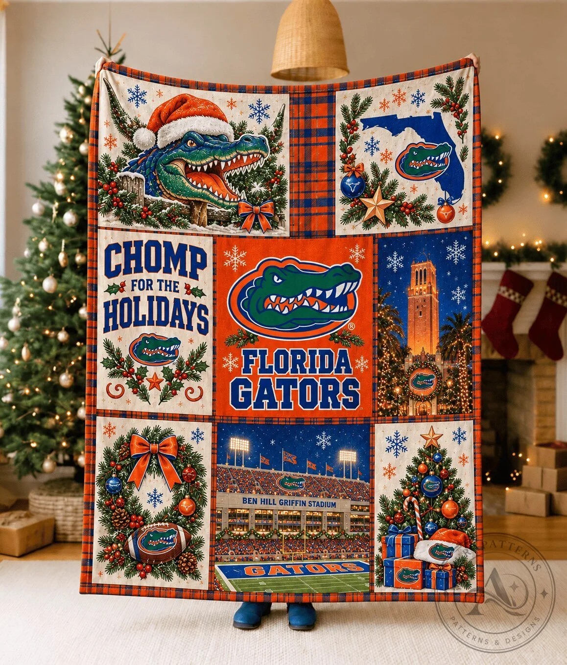Florida Gators Christmas Holiday Season Ben Hill Griffin Stadium Woven Blanket