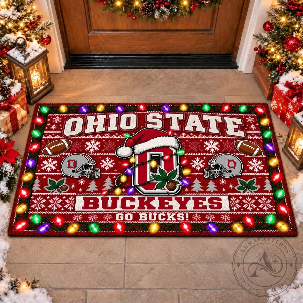 Ohio State Buckeyes Christmas Holiday Doormat