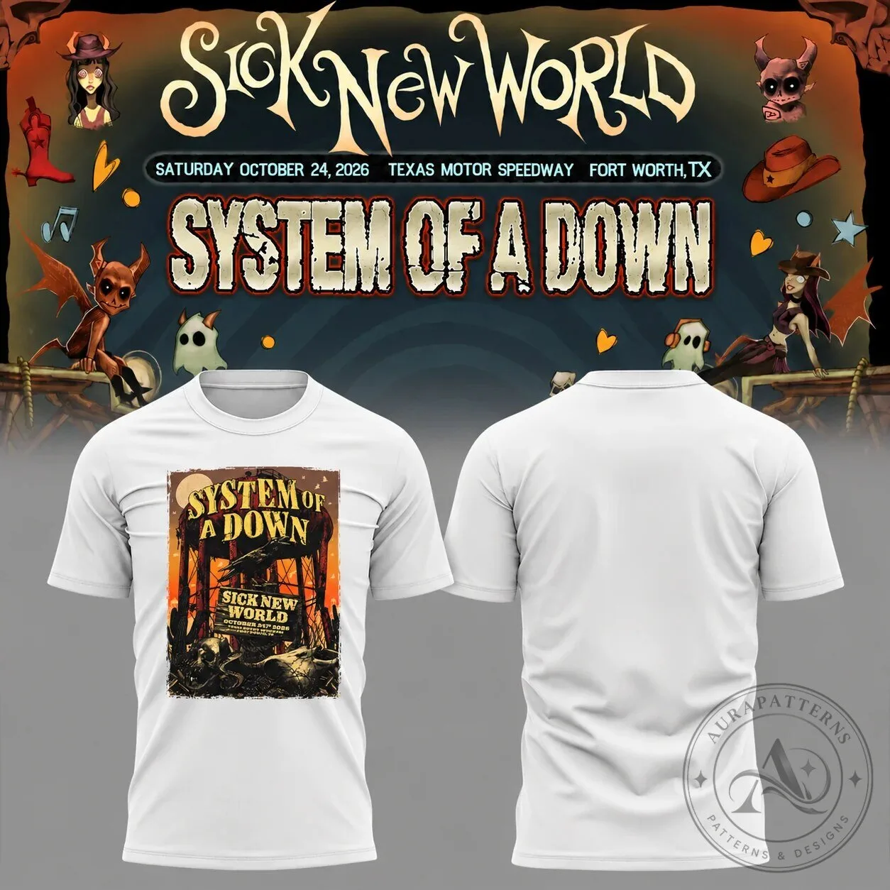 2026 Concert T-Shirt for System Of A Down's Sick New World at Texas Motor Speedway