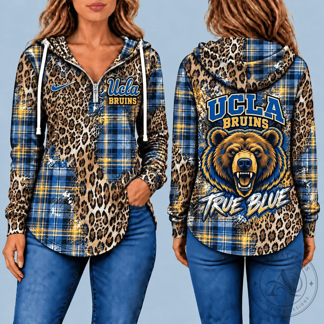 UCLA Bruins Leopard Plaid Half-Zip Pullover Hoodie