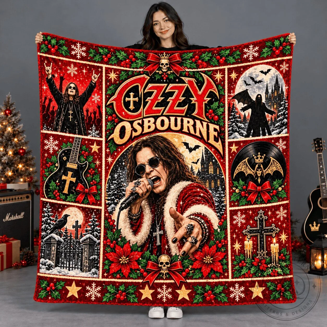 Ozzy Osbourne Christmas Holiday Heavy Metal Rock Music Fleece Blanket
