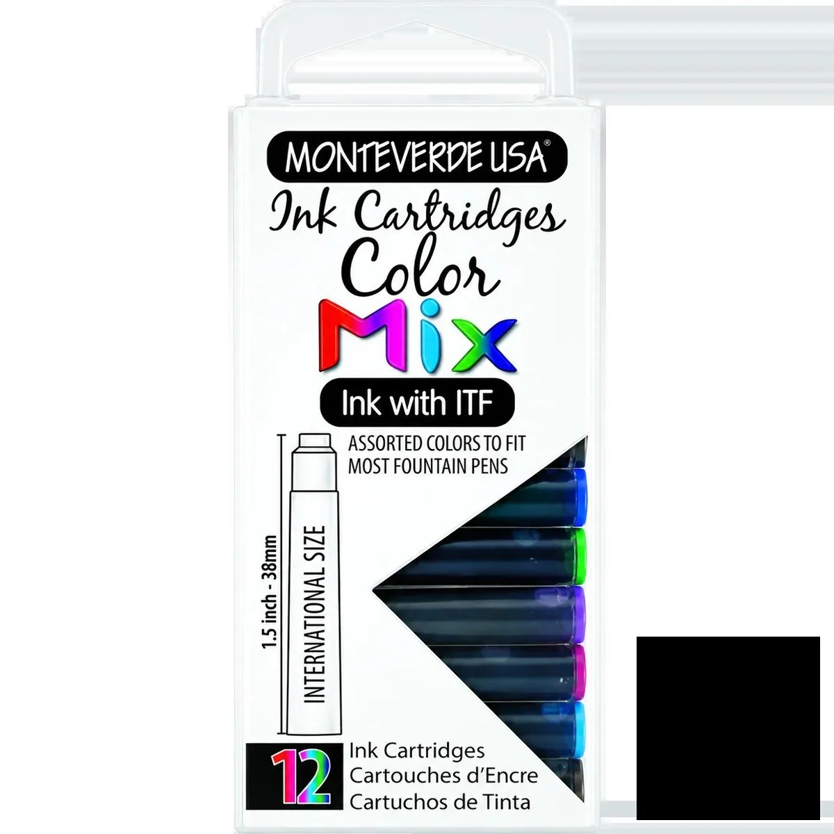Monteverde USA International Size Fountain Pen Ink Cartridges Color Mix 12-Pack