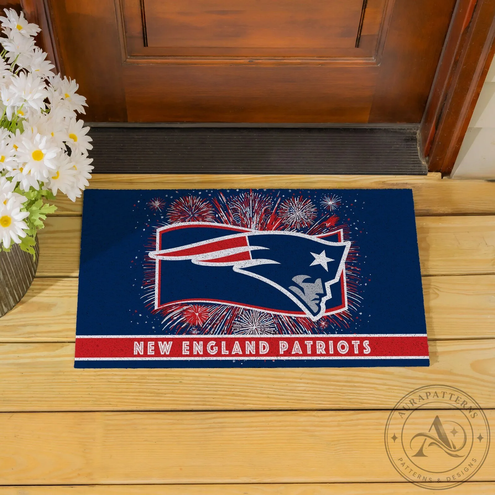 New England Patriots Fireworks Patriotic Welcome Doormat