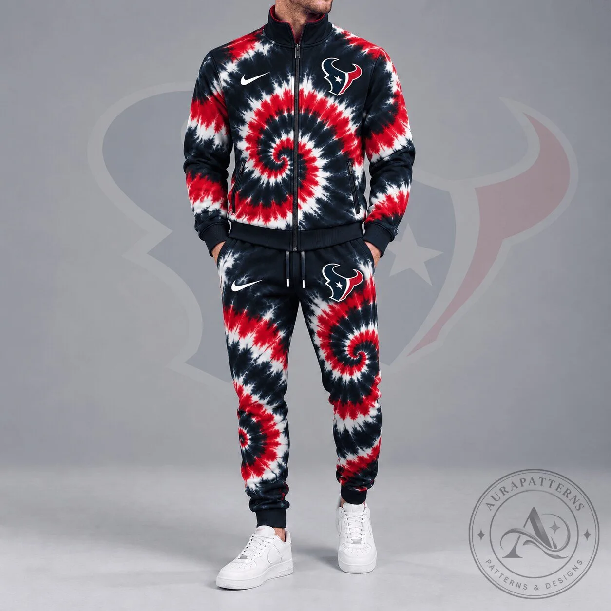 Houston Texans Tie-Dye Spiral Pattern Full-Zip Track Jacket