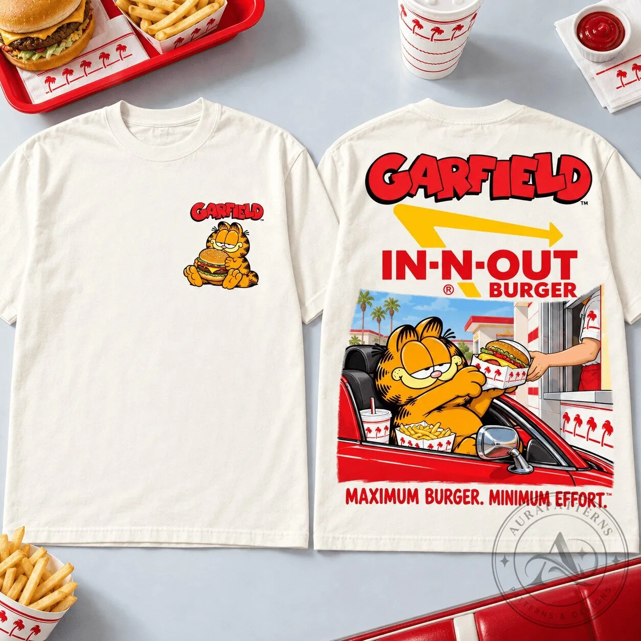 Food First Crossover T-Shirt featuring Garfield's In-N-Out Burger Drive-Thru Delight 5 Food First Crossover T-Shirt featuring Garfield